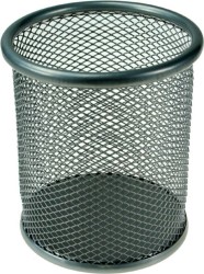 Pojemnik na długopisy Titanum metalowy wys. 10 cm, śr. 9 cm srebrny (M-501S)