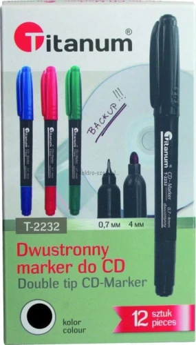 Marker do CD Titanum 2 końcówki: 0,7 mm/4 mm czarny (T-2232)