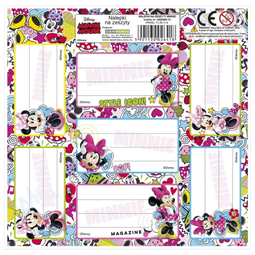 Naklejka na zeszyt Derform Myszka Minnie 165 mm x 165 mm (NNZMM)