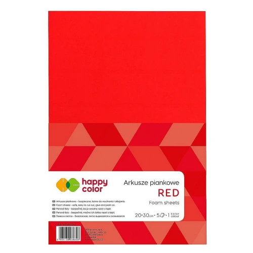 Arkusz piankowy Happy Color kolor: czerwony 5 ark. 210 mm x 297 mm (HA 7130 2030-2)