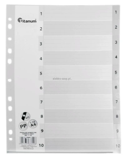 Przekładki do segregatora PP Titanum A4 10 kartek indeks numeryczny (IN10)