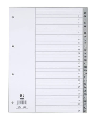 Przekładka numeryczna Q-Connect A4 szara 120g 31k 1-31 230 mm x 297 mm (KF01830)