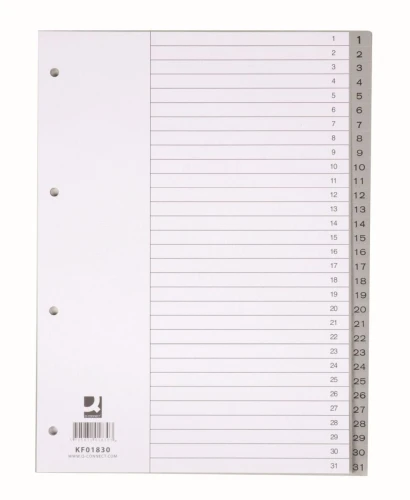 Przekładka numeryczna Q-Connect A4 szara 120g 31k 1-31 230 mm x 297 mm (KF01830)