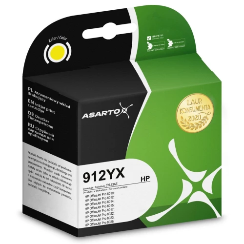 Tusz Asarto do HP 912YX | 3YL83AE | 10,5ml | yellow