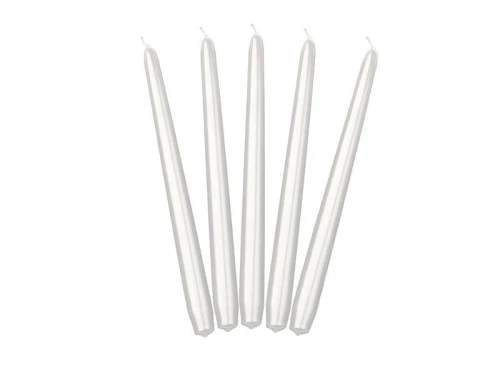 Świeca Partydeco Stożkowa metalizowany perłowa 1op/10szt - biały 240mm (SKMET-070M)