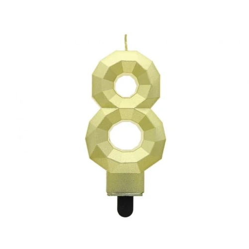 Świeczka urodzinowa Godan cyferka 8 - Diament, metalik złoty, 7.6 cm (PF-SDZ8)