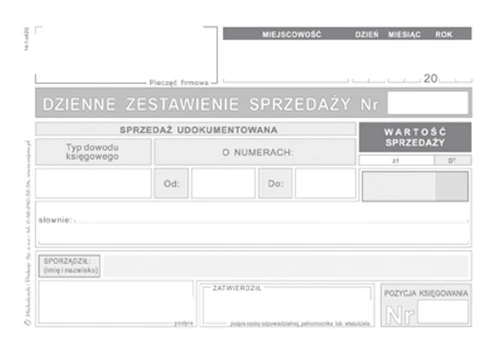 Druk offsetowy Michalczyk i Prokop dzienne zestawienie sprzedaży A6 50k. (K-14)