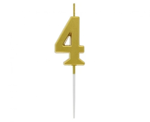Świeczka urodzinowa Godan piker B&amp;C cyferka 4, metaliczna złota, 9.5x2.3 cm (BH-SPZ4)