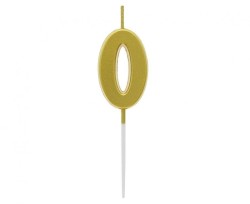 Świeczka urodzinowa Godan piker B&amp;C cyferka 0, metaliczna złota, 9.5x2.3 cm (BH-SPZ0)