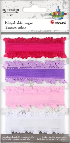 Wstążka Titanum Craft-Fun Series falbanka z sercami 4 kolory 26mm mix 1m (BR231745)