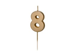 Świeczka urodzinowa Cyferka 8, 4.5 cm, złoty Partydeco (SCU9-8)