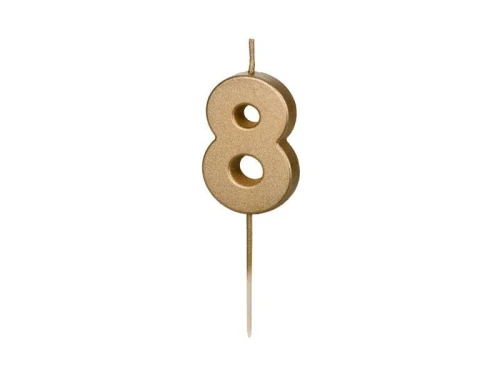 Świeczka urodzinowa Cyferka 8, 4.5 cm, złoty Partydeco (SCU9-8)
