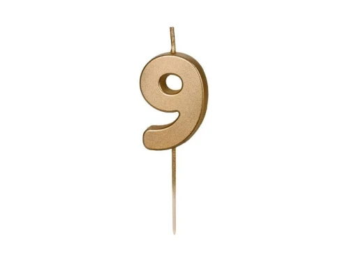 Świeczka urodzinowa Cyferka 9, 4.5 cm, złoty Partydeco (SCU9-9)