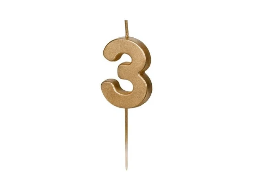 Świeczka urodzinowa Cyferka 3, 4.5 cm, złoty Partydeco (SCU9-3)