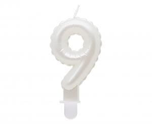 Świeczka urodzinowa cyferka 9, perłowa biała, 7 cm Godan (SF-PBI9)