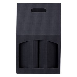 Opakowanie ozdobne na trzy butelki wina, piwa, wódki wykonany mocnej eleganckiej tektury z fakturą koloru czarnego 5zt czarny Paw (OP-PB-3)