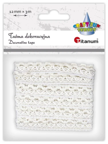 Wstążka Titanum Craft-Fun Series Koronka 12x3 [mm x m] biała (24BR0201)
