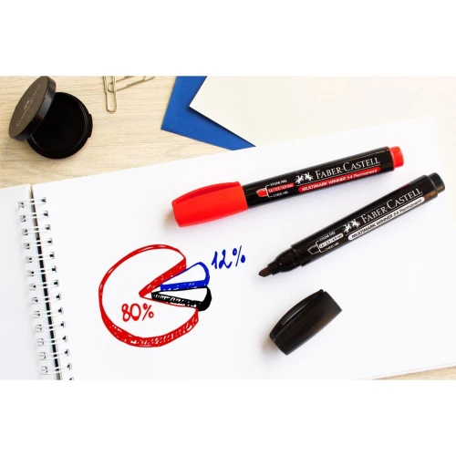 Marker permanentny Faber Castell, czerwony ścięta końcówka