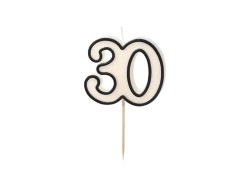 Świeczka urodzinowa Partydeco liczba 30, 5,5cm, biało-czarny (SCU16-30)
