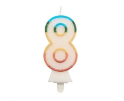 Świeczka urodzinowa Godan cyferka 8, tęczowa, NOWY BIO BROKAT, 8,5 cm (SW-CBB8)