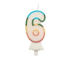 Świeczka urodzinowa Godan cyferka 6, tęczowa, NOWY BIO BROKAT, 8,5 cm (SW-CBB6)