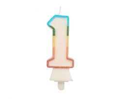 Świeczka urodzinowa Godan cyferka 1, tęczowa, NOWY BIO BROKAT, 8,5 cm (SW-CBB1)
