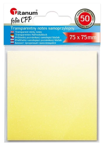Notes samoprzylepny Titanum transparentne, z polipropylenu 75x75 50k [mm:] 75x75