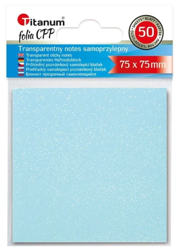 Notes samoprzylepny Titanum transparentne, z polipropylenu 75x75 niebieski 50k [mm:] 75x75