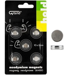 Magnes Grand neodymowy Srebrny śr. 10mm (130-1968) 5 sztuk