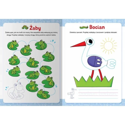 Książka dla dzieci Aksjomat Szlaczki zwierzaczki. Edukacyjna książeczka z naklejkami