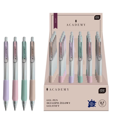 Długopis żelowy Interdruk PASTEL ACADEMY automatyczny SILKY z gripem niebieski 0,7mm (żelowy)