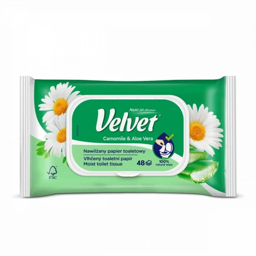 Papier toaletowy Velvet nawilżany Camomile&Aloe Vera kolor: biały 48 szt