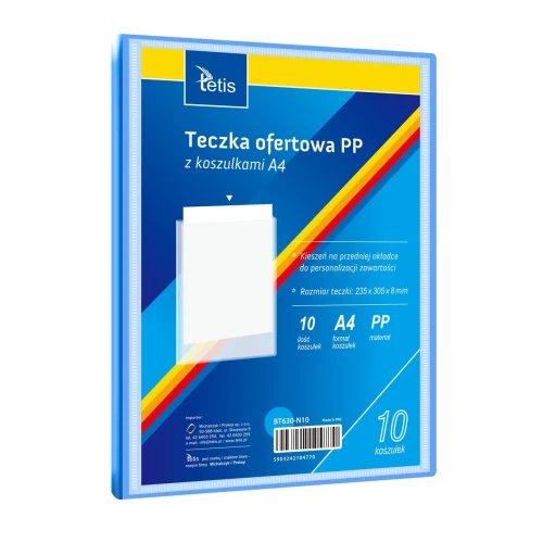 Teczka plastikowa niebieska A4 , 10 koszulek 5903242104770 A4 niebieski Tetis (BT630-N10)