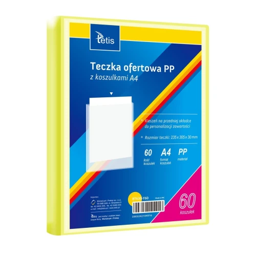 Teczka plastikowa żółty A4  60 koszulek 5903242104916 A4 żółty Tetis (BT630-Y60)