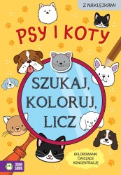 Książka dla dzieci Szukaj, koloruj i licz. Psy i koty Aksjomat