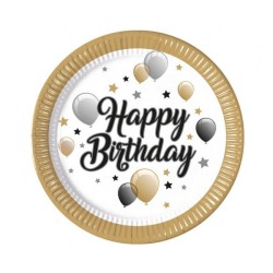 Talerz jednorazowy Happy Birthday papier śr. 230mm 8 szt Godan (93443)