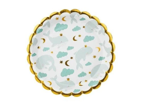 Talerz jednorazowy Wieloryby papier śr. 180mm 6 szt Partydeco (TPP78)