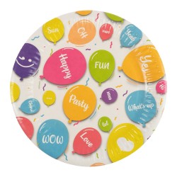 Talerz jednorazowy Happy Balloons! plastik śr. 180mm 8 szt Arpex (DC5877F)