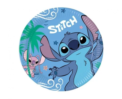 Talerz jednorazowy papierowe Stitch & Angel papier śr. 230mm 8 szt Godan (96794)