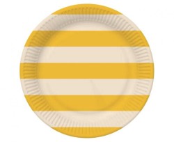 Talerz jednorazowy paski żółty papier śr. 180mm 6 szt Godan (PG-TPA1)