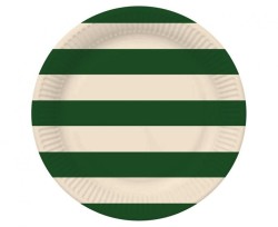 Talerz jednorazowy paski zielono beżowe papier śr. 180mm 6 szt Godan (PG-TPA4)