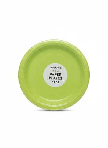 Talerz jednorazowy jasno zielony papier śr. 180mm 6 szt Partydeco (TPP90-102)