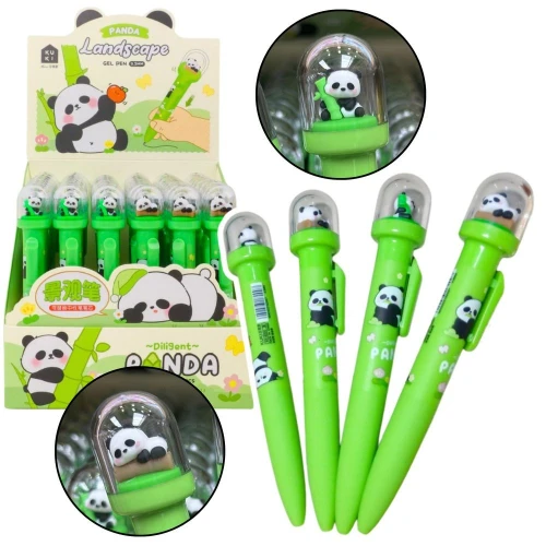 Długopis żelowy Żelowy Zielony Panda W Kopule wkład niebieski 0,5mm Lean (21548)
