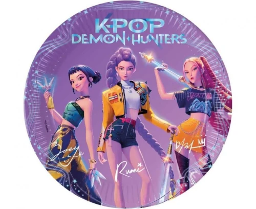 Talerz jednorazowy K-POP DEMON HUNTERS papier śr. 230mm 8 szt Godan (98638)