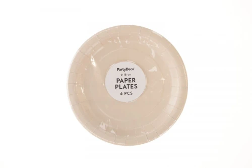 Talerz jednorazowy beżowy papier śr. 180mm 6 szt Partydeco (TPP90-013)