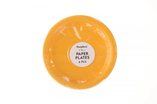 Talerz jednorazowy pomarańcz papier śr. 180mm 6 szt Partydeco (TPP90-005J)