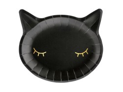 Talerz jednorazowy Halloween kotek czarny 1op/6szt. papier śr. 220mm 6 szt Partydeco (TPP60)