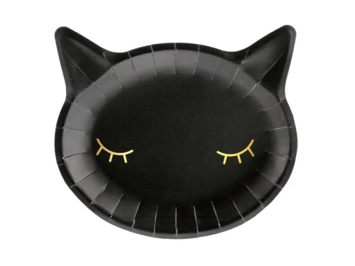 Talerz jednorazowy Halloween kotek czarny 1op/6szt. papier śr. 220mm 6 szt Partydeco (TPP60)