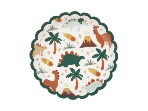 Talerz jednorazowy dinozaury papier śr. 180mm 6 szt Partydeco (TPP85)