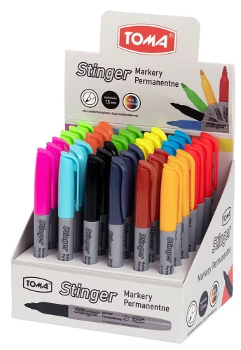 Marker permanentny STINGER mix wkład mix 1,5mm okrągła końcówka Toma